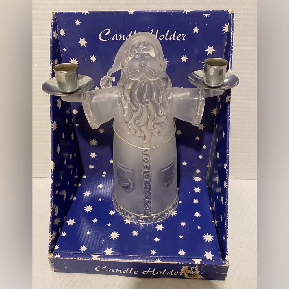 Santa Claus Clear Frosted Double Candle Holder Alco
